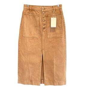 Ulla Johnson Denim The Bea Skirt Stone Dye Wash Size 10 NWT Boho Western Spring